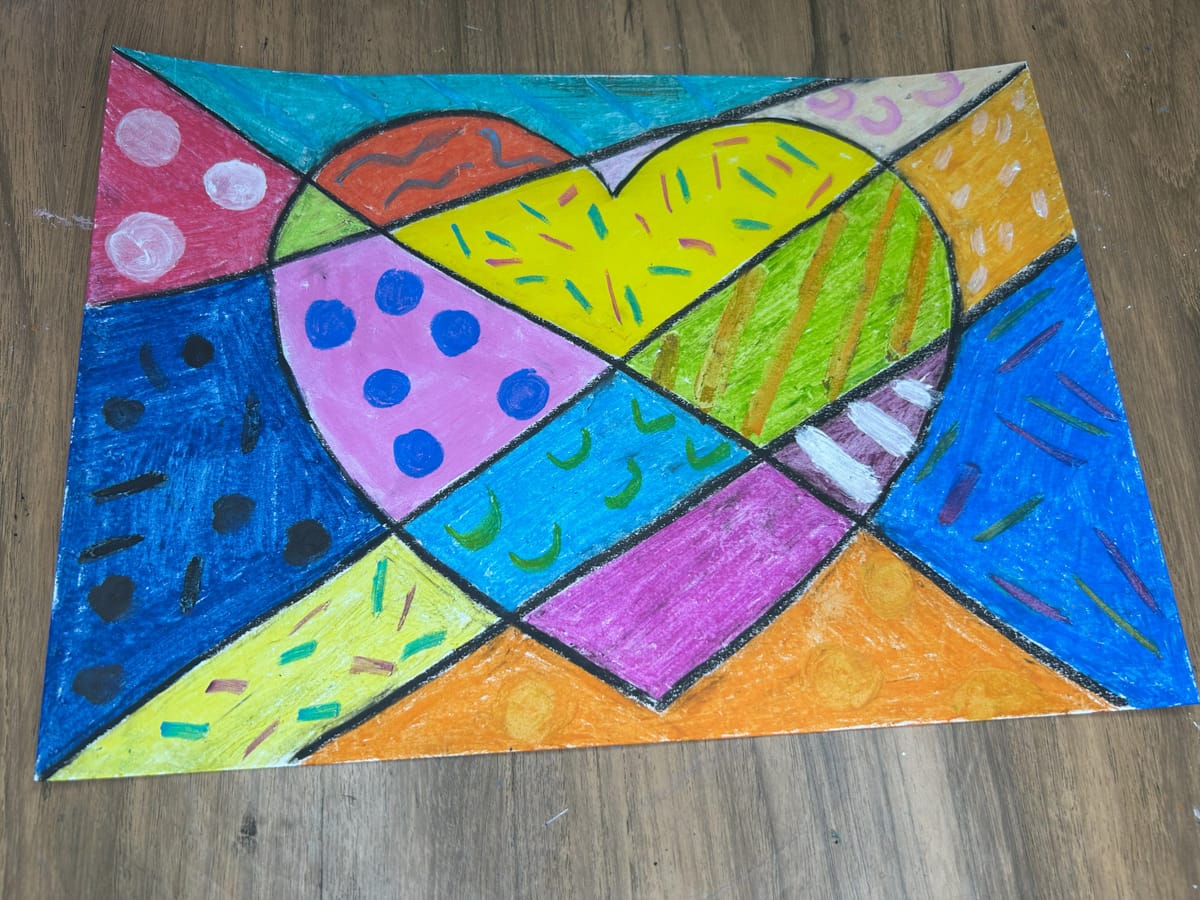 Britto Inspired Heart Drawing